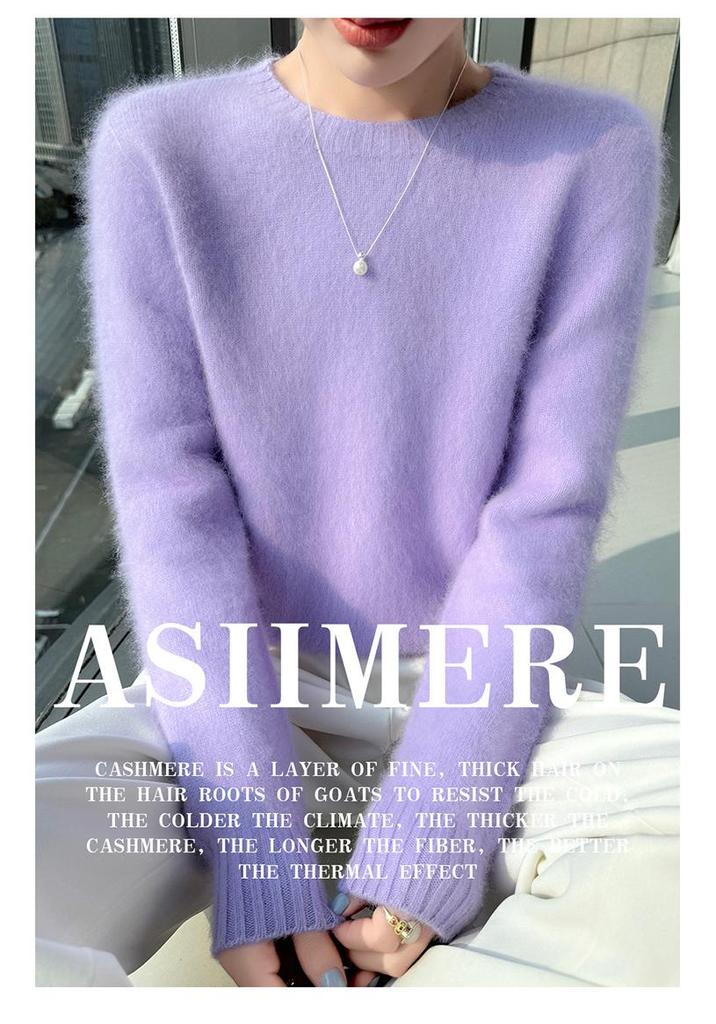 Lekasha Women's Slim Fit 100% Cashmere Round Neck Sweater - Solid Color, Long Sleeve.