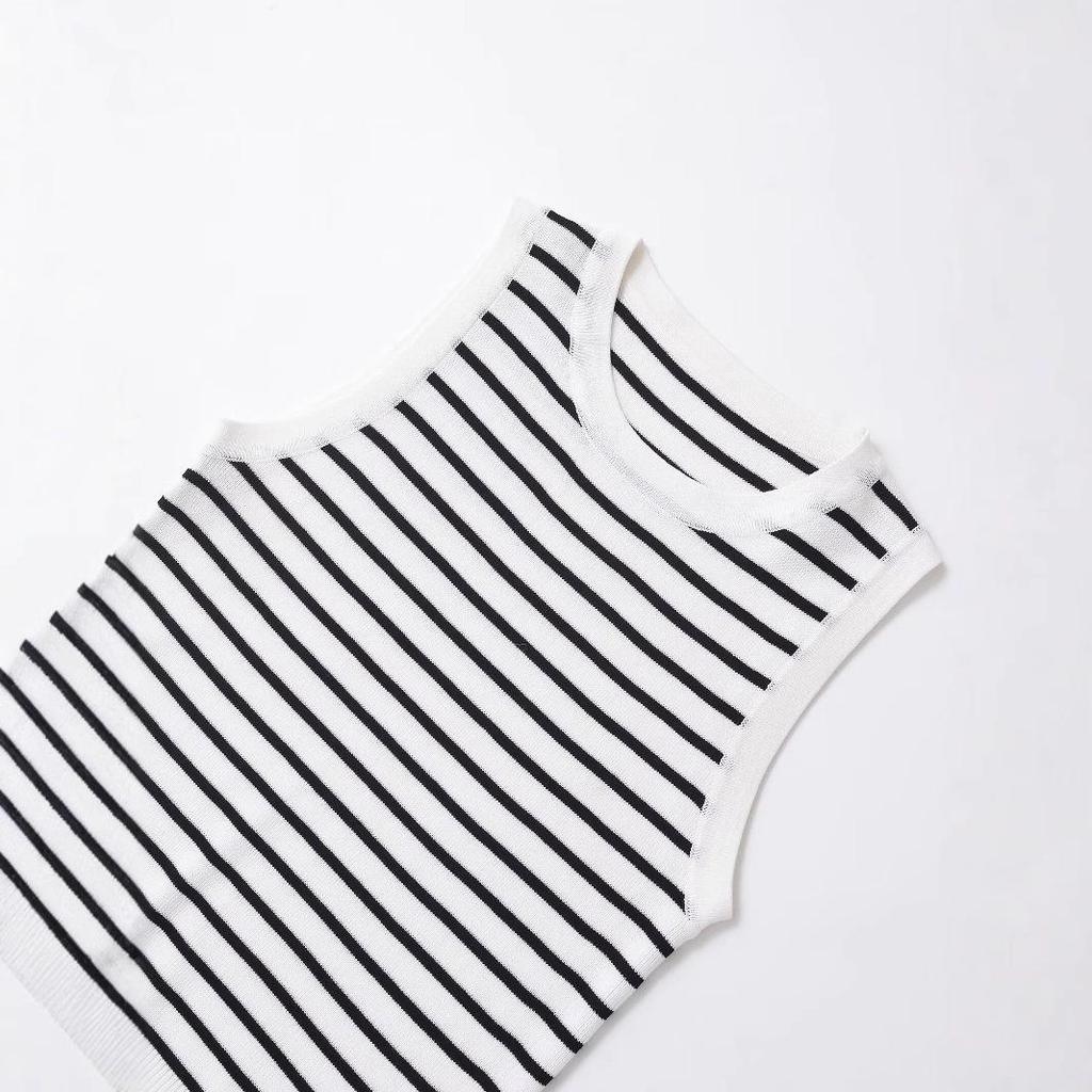 2025 Spring Women's European & American Style Sleeveless Round Neck Knitted Top