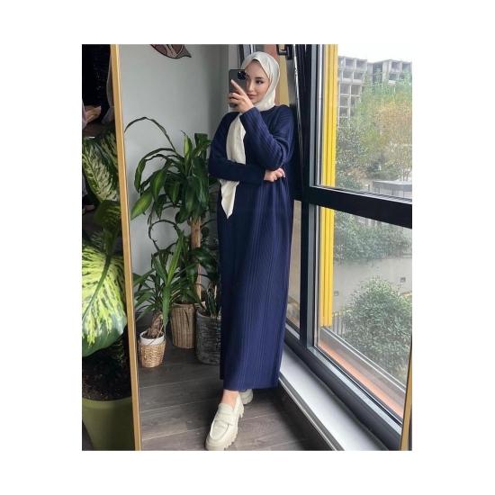 Knitwear Women Hijab Long Sleeve Ribbed Half Neck Long Knitted Dress