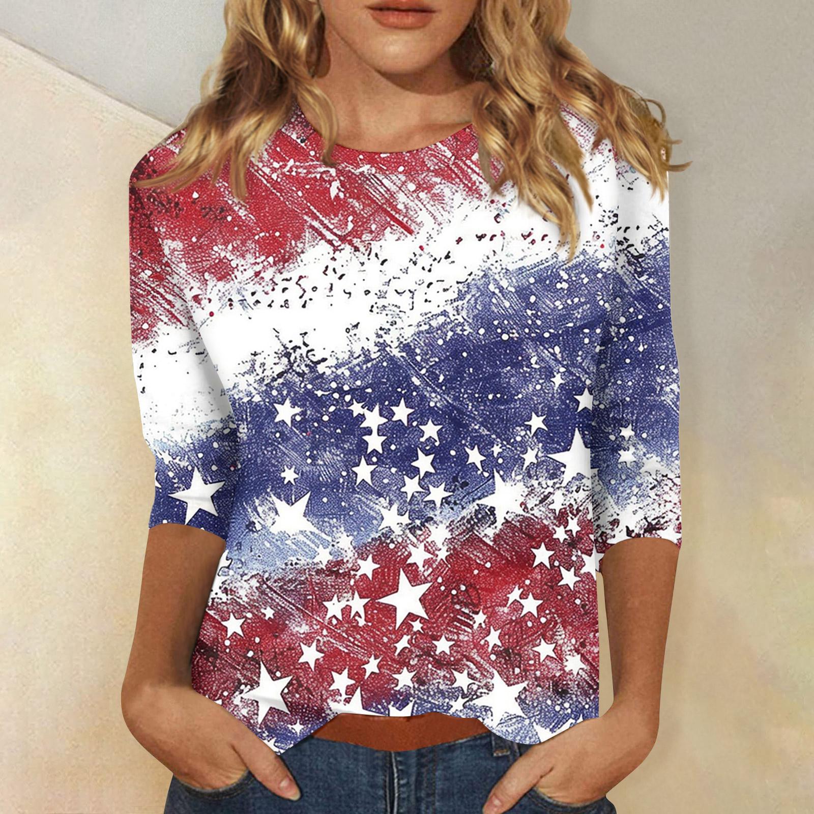 

Женские топы Рубашка с рукавом три четверти Круглый вырез Свободная повседневная рубашка Футболка с принтом XXXL киноварь