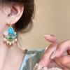 Turquoise Ethnic Style Tassel Earrings Pearl Flower Shape Earrings Pendant  Women