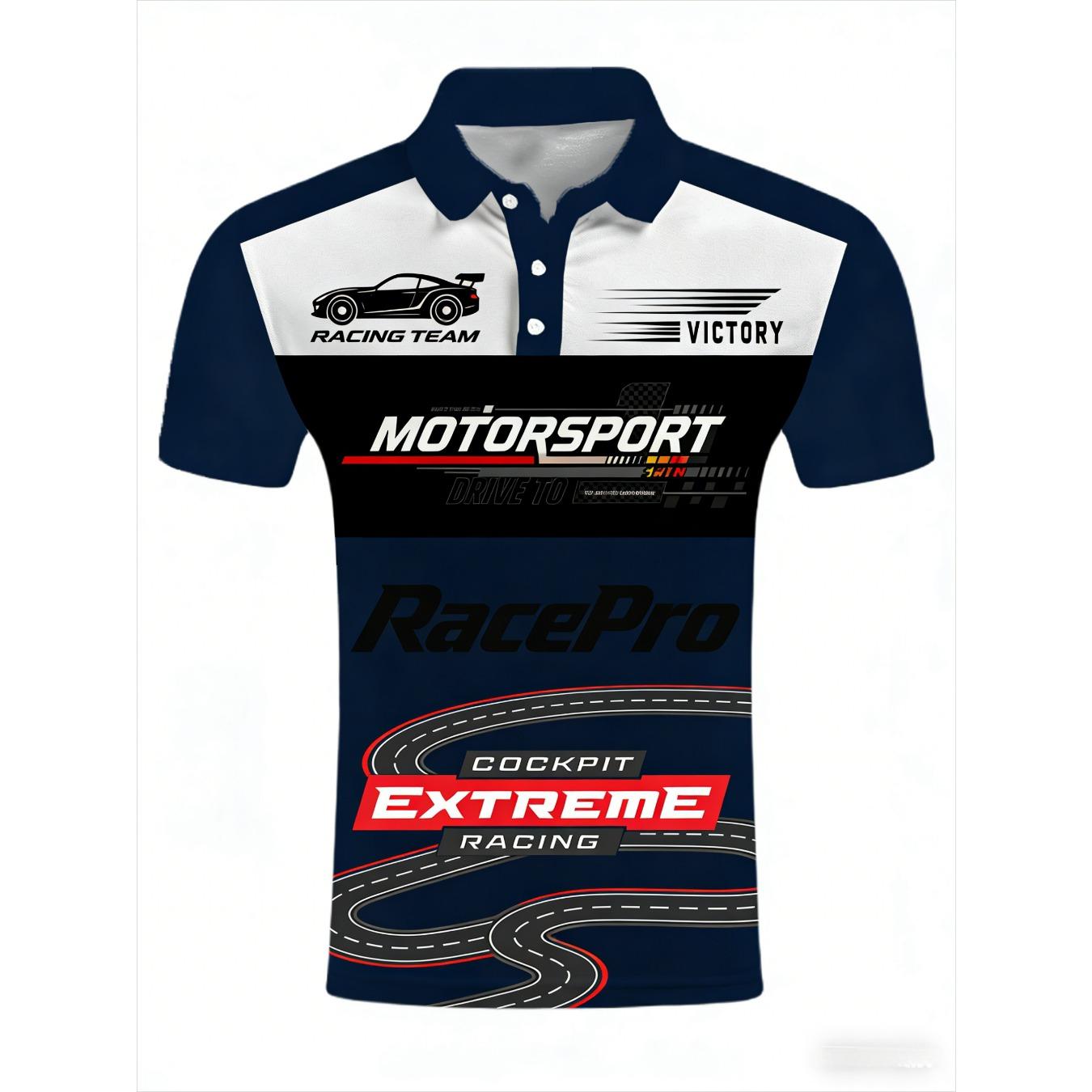 

Men s Street Racing 2026 Model Polo Shirt with 3D Printing Technology, Breathable 5XL