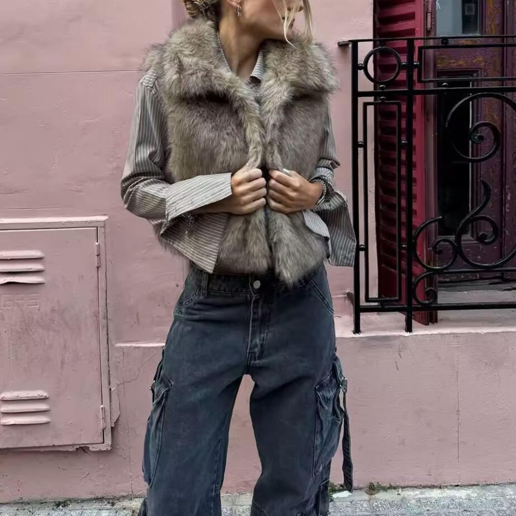 Mote varm ensfarget ermeløs vest plysjjakke for kvinner