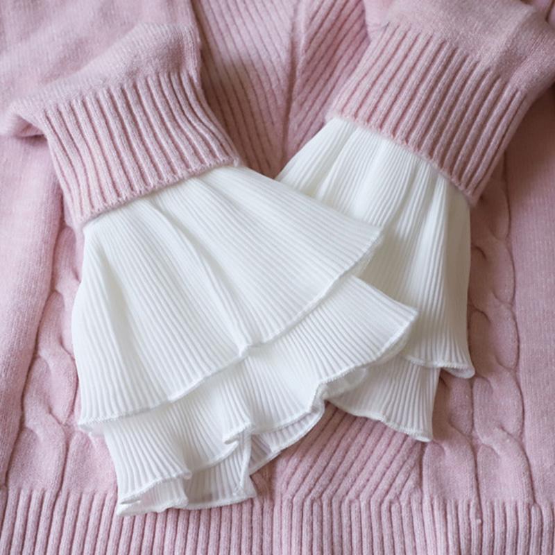 White Fake Sleeve Cuff DIY Ruffle Detachable Cuffs For Women Sweater Button Black Decorated Lace Cuff Fake Sleeves Tie