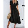 Long Dress For Woman Summer Solid Casual Beach Maxi Dress Short Sleeve V Neck Elegant Female Dresses Office Holiday