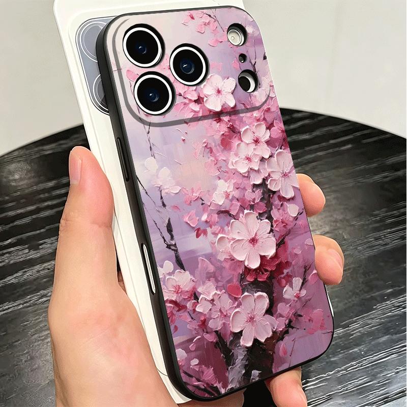 Cherry Blossom Sakura Fashion Soft Phone Case for iPhone 16 16E 17 Air 15 Pro Max 14 Plus 13 Mini 11 12 7 Black Cover Back Shell