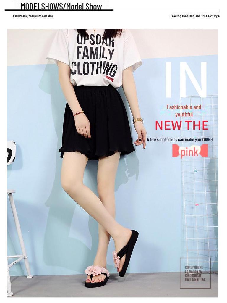 "Shanjiao 2025 Women's Handmade Black Flip Flops - Summer Fashion Non-Slip Beach Slippers with Thick Sole"