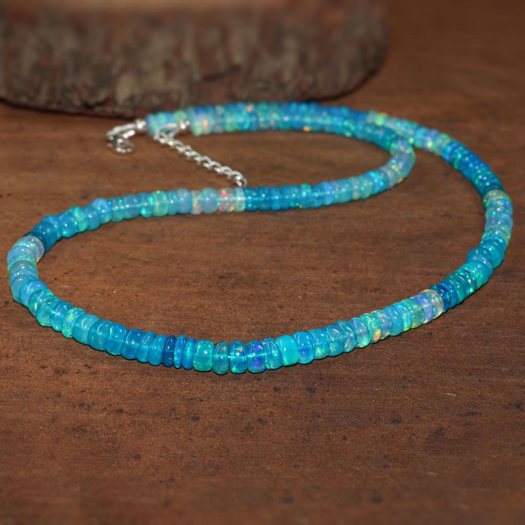 Paraiba Fire Opal Gemstone Smooth Beaded Necklace, Natural Opal Delicate Necklace, Minimalist Necklace, Birthstone Necklace, Gift for Her
