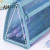 Portable Office Storage Pouch Mesh Pencil Case with Zipper, Double Layer Large Capacity Stationery Waterproof Cosmetic Travel Bag Organizer,