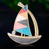 Fashion Enamel Sailboat Brooches for Women Rhinestone Transportation Pins Event Party New Gifts Decoration Clothes Accessories