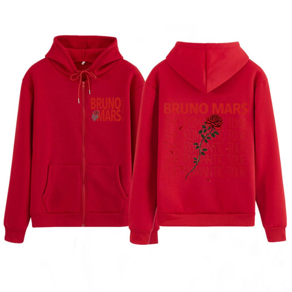 Bruno Mars The Romantic Tour Print Zip Up Hoodie Men Women Fashion Pullover Long Sleeves Loose Sweatshirts