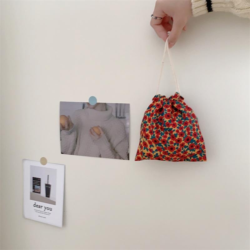 

cute hand carry small cloth bag female student finishing bag gift bag student sundries storage drawstring bundle mouth bag Small size (14*16)