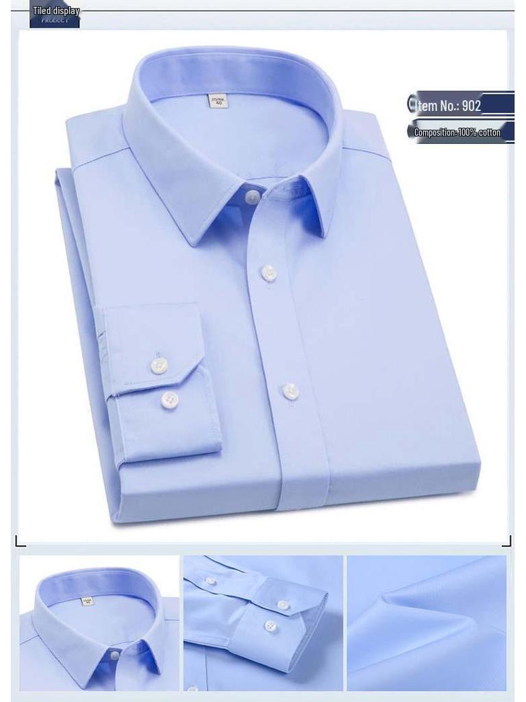 Men's Non-Iron Long Sleeve Cotton Shirt: Business Casual Solid & Stripe