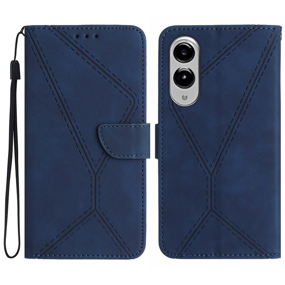 

For Samsung Galaxy S25 Edge Case Skin Touch Lines Imprinted PU Leather Flip Phone Cover Blue