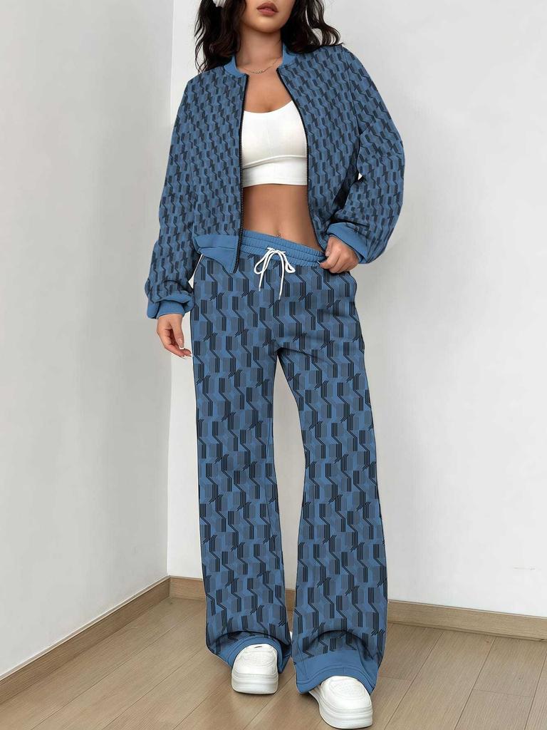 Stripe Explosion Autumn and Winter New European and American Women's Clothing Smudge Printing Suit Women