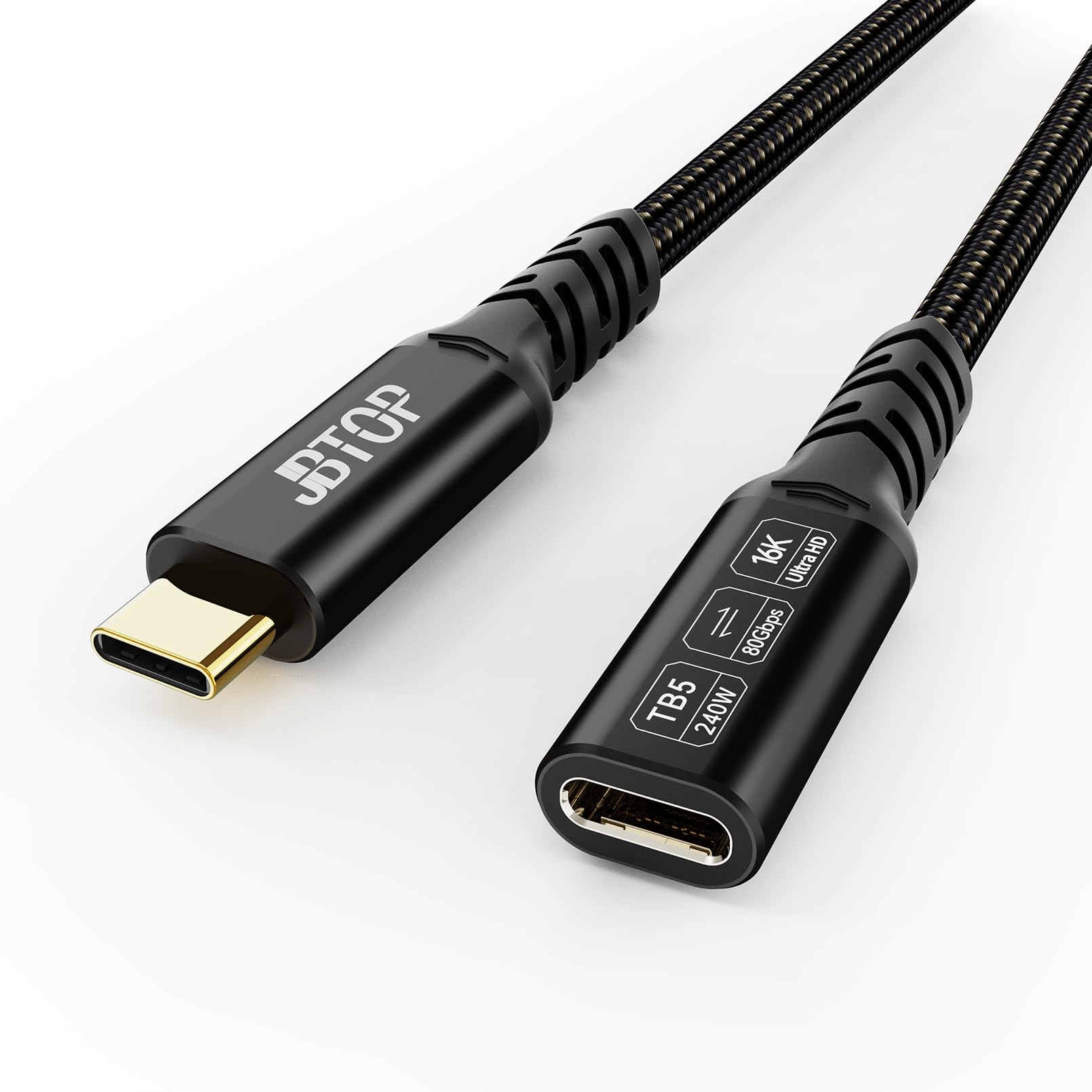 

JBTOP USB C 80 Гбит/с Удлинитель гнездо-гнездо 5А Быстрая зарядка и совместим с PSVR iPhone Pro MacBook Air iPad и зарядными устройствами MagSafe Кабель, 50 см,