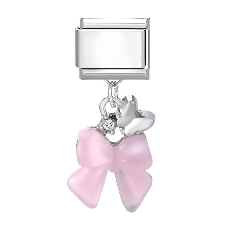 New Sweet Pink Zircon Heart Bows Cherry Moon Star DIY Making Bracelet Women Men Stainless Steel 9mm Italian Charm Links Fit