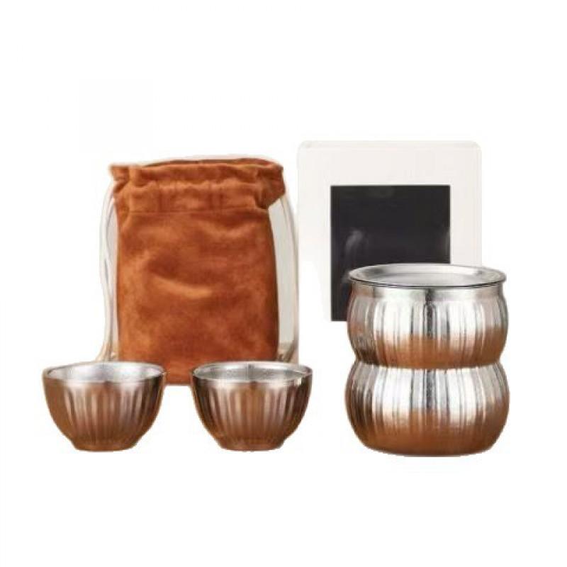 Pure Titanium Travel Tea Set Double-Wall Insulated Portable Teapot With Two Cups 200ml Minimalist Nordic Style
