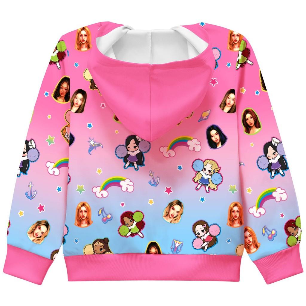36380 Kids Girls KATSEYE Printed Long Sleeves Hooded Zipper Coat Jacket