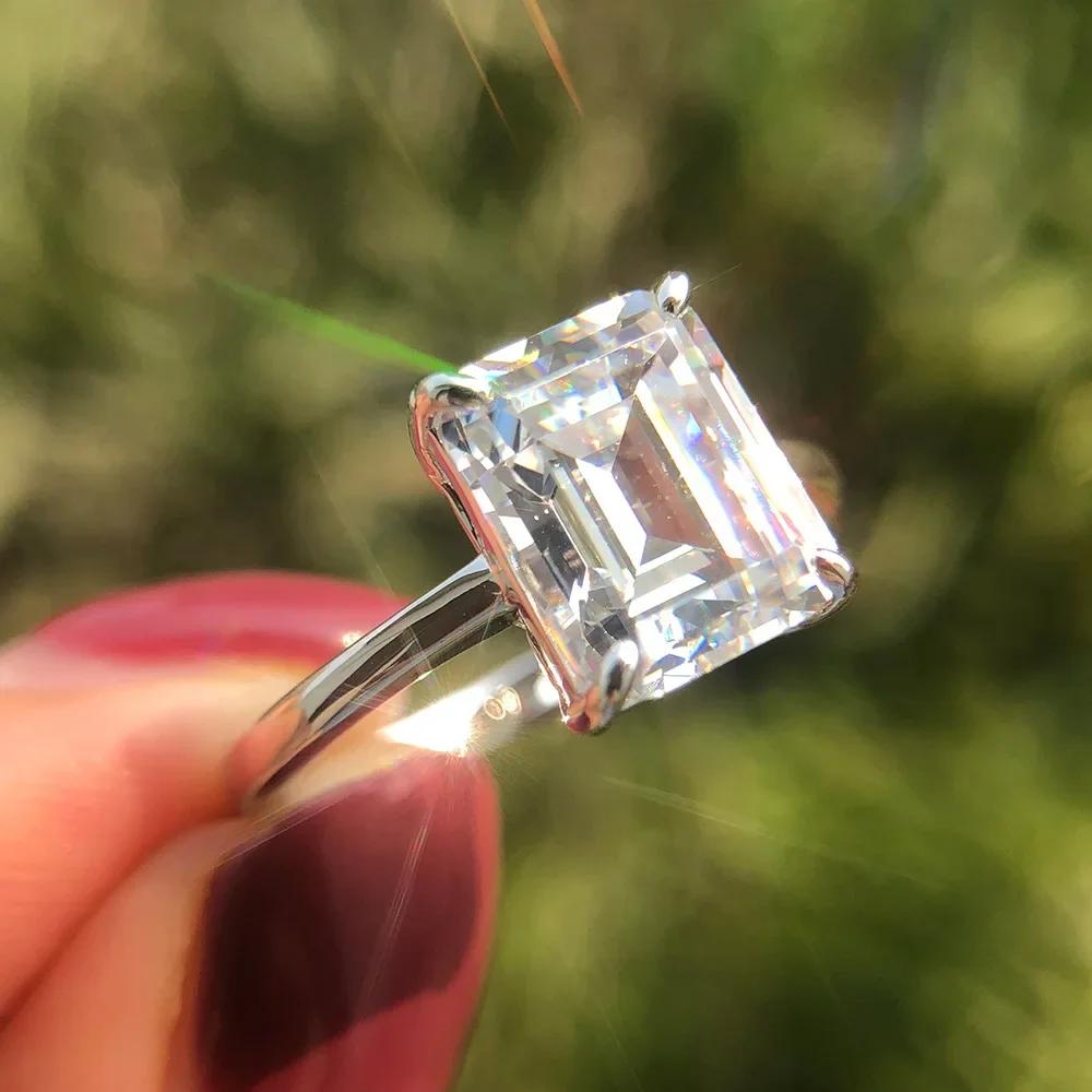 New Exquisite 925 Silver Rectangle Real Moissanite Rings for Women Wedding Luxury Jewelry