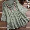 Plus Size Women Loose Shirt Half Sleeve with Lace Flower Embroidery