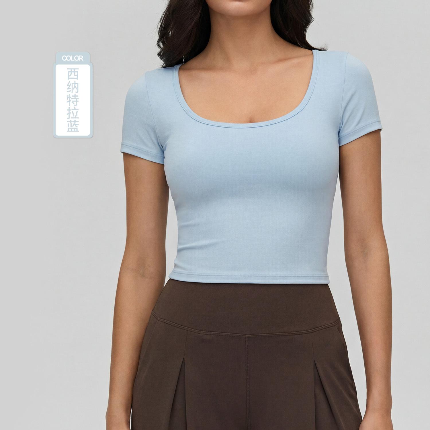 High-end yoga clothes, short-sleeved women s high-end sense, skin-friendly and comfortable sports t-shirt, tight waist and thin fitness clothes, top S