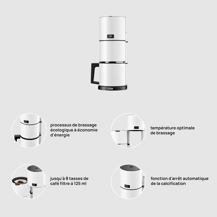 Cafetière À Filtre - RITTER - 640.014 - Électrique - 8 Tasses - Blanc