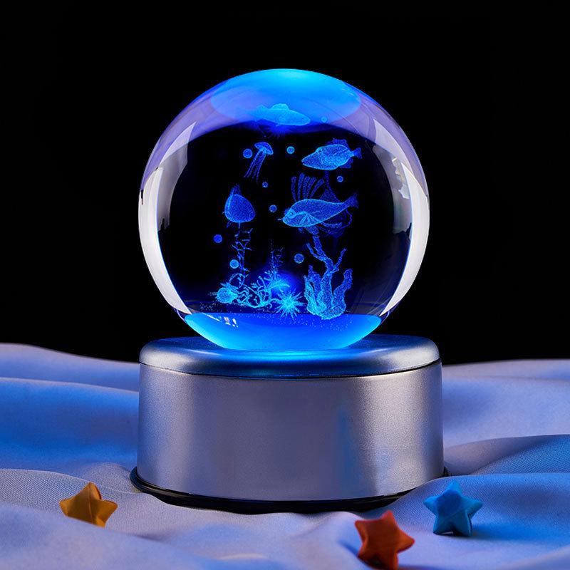 3D Laser Engraved Crystal Ball Night Light - Underwater World Design, Perfect for Classmates & Best Friends' Birthdays