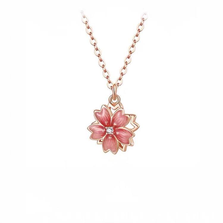 Luxury Flower Jewelry Set: Rotating Pendant Necklace, Stud Earrings & Ring - Elegant Gift for Her
