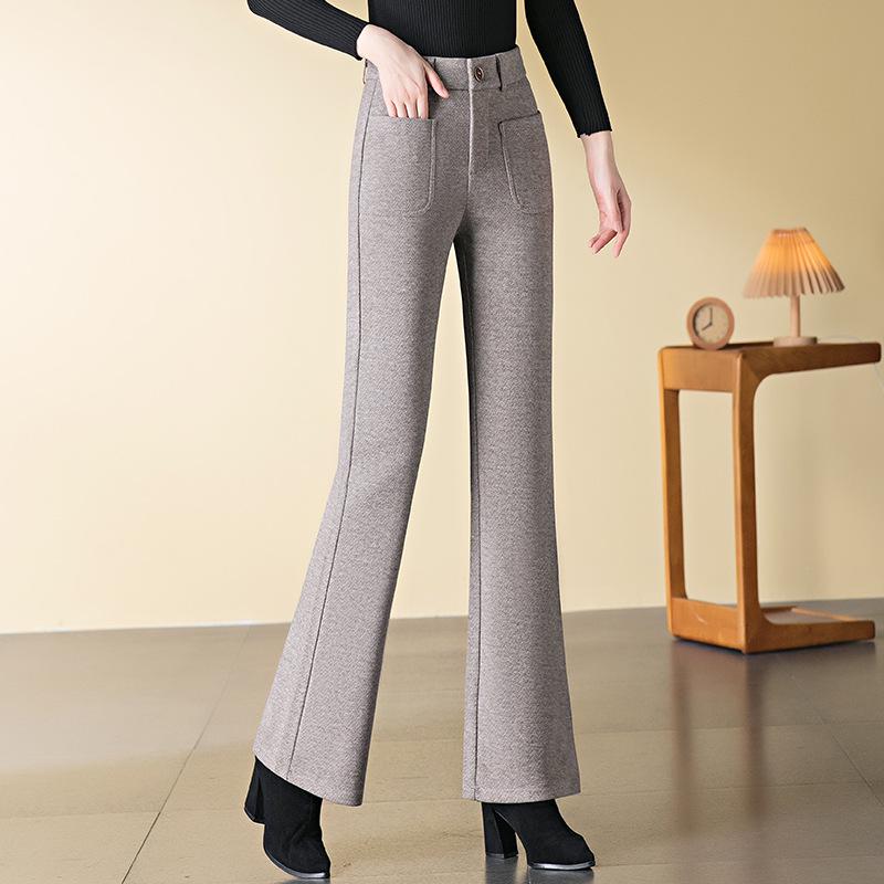 Women's High-Waisted Wool Micro-Flared Pants - Slimming Straight Leg for Spring and Autumn 2025