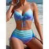 Sexy Yellow Gradient Bikini Set 2026 Women Front Bow Push Up Drawstring Side High Waist Swimsuit Beach Bathing Suit Swimwear