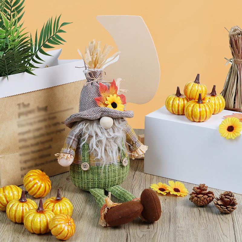 

День благодарения Осенний урожай Украшение Подсолнух Клен Соломенная шляпа Рудольф Подвесная нога Кукла Дом