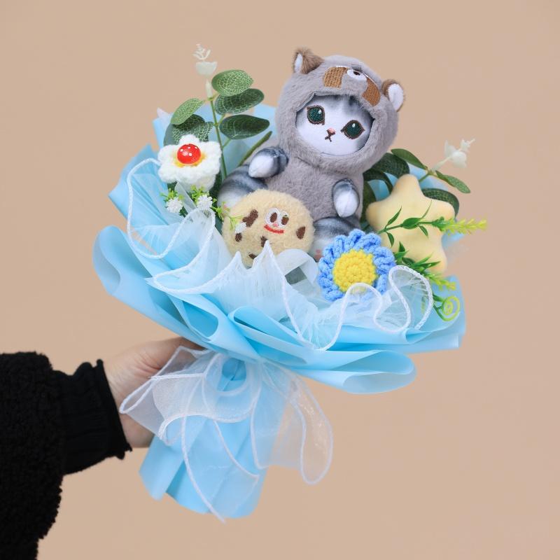 Kawaii Mofusand Shark Cat Plush Toys Keychain Creative Handmade Bouquets Stuffed Doll Christmas Vanlentine Birthday Gifts