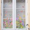 Spring Summer Window Cling Wild Flowers Butterfly Floral Window Decal Self-Adhesive PVC Sticker for Home Party Shop Window Glass Door Decor