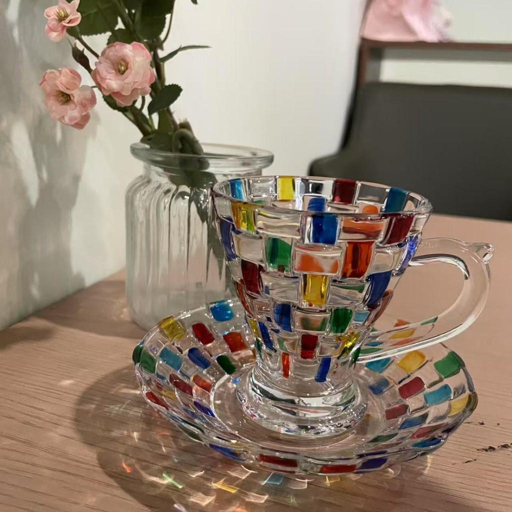Rainbow Sheen Hand-Painted Glass Cup - Bling Design for Summer