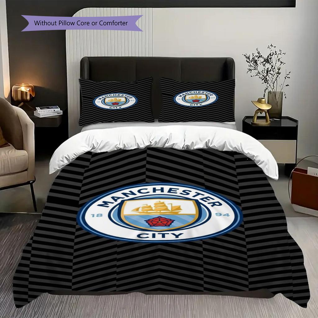 Manchester City Heritage Emblem Bedding (1 * Duvet Cover + 2 * Pillowcase, Without Core) 2DFlat Christmas Birthday Gift Bedding Set
