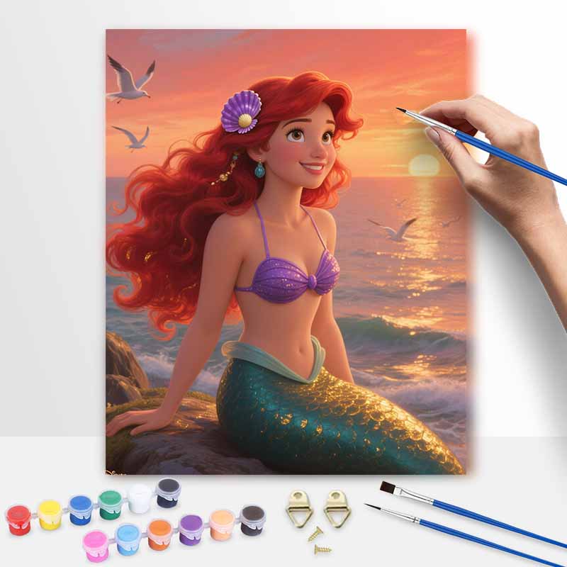 Disney The Little Mermaid Ariel Paint by Numbers Painting Art Kit Ocean Sunset Home Decor Gift 20x30cm