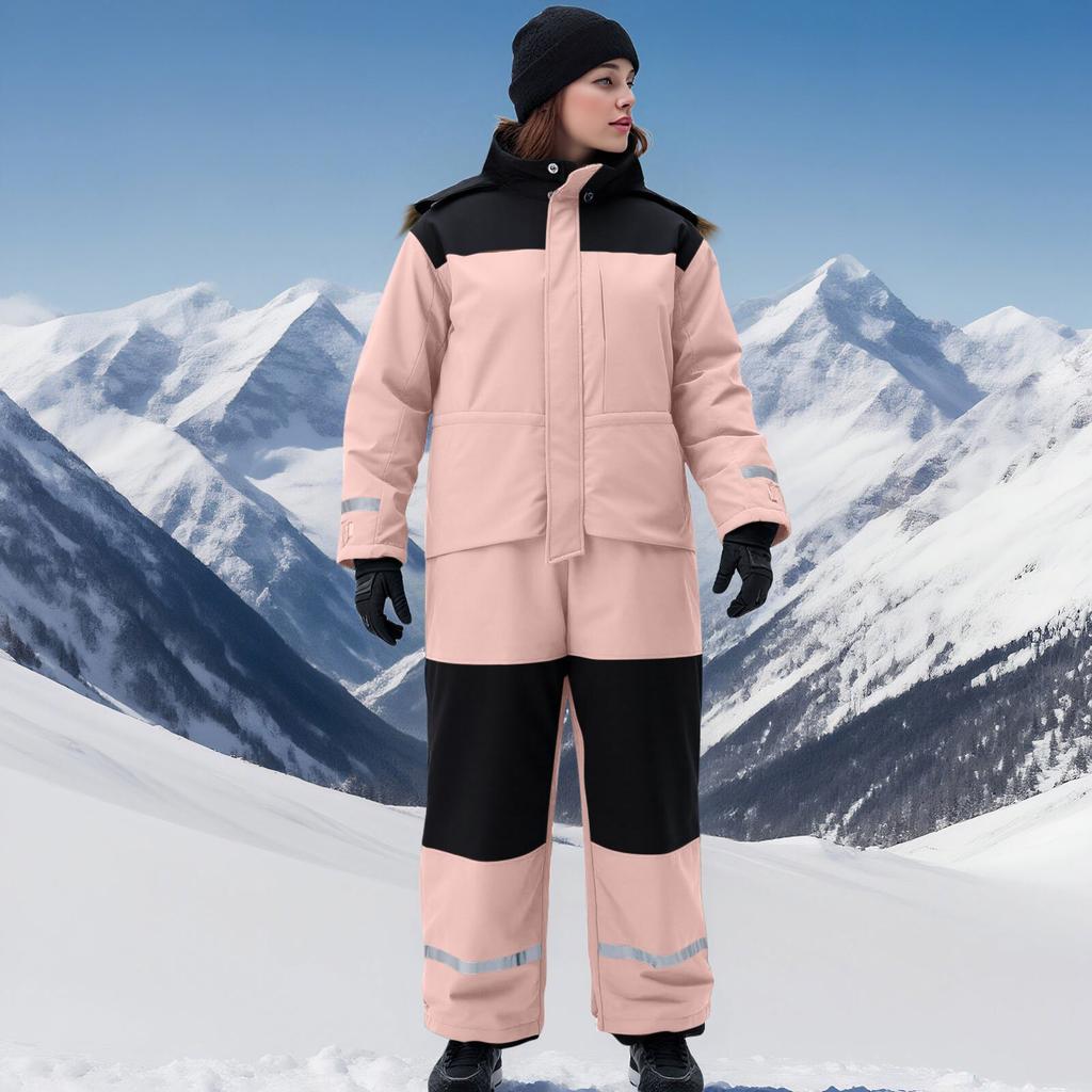 Women's Fashionable Casual Winter Outdoor Adult One-Piece Ski Suit Cold-Resistant  Thickened Warm Windproof Glow-in-the-Dark Hooded Ski Suit