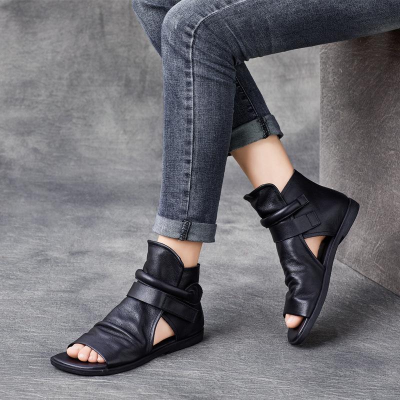Fashion GKTINOO 2025 Summer Shoes Genuine Leather Cool Boots Women's Handmade Flat Heels Sandals Women High Top Cowhide Open Toe Zipper