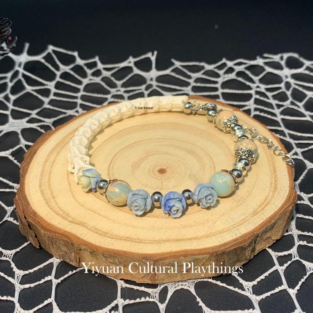 Three-Color Rose Snake Bone Beaded Bracelet - Retro Literary Style for Men and Women