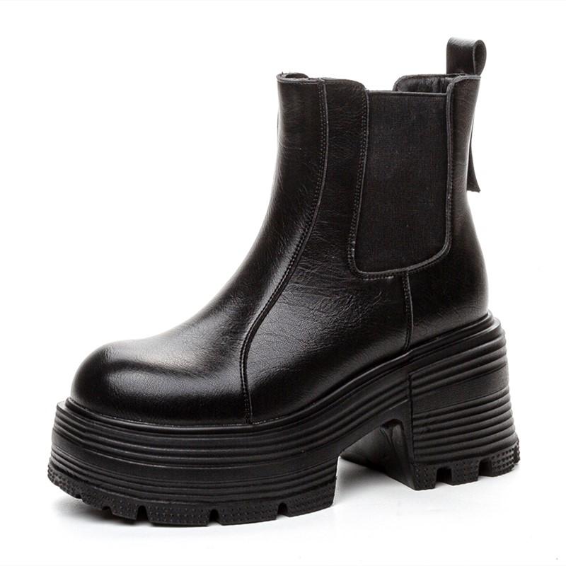 Fashion AIYUQI Women Ankle Boots Genuine Leather 9cm Heel High Boots Women Platform High Heel British Style Women Chelsea Booties
