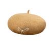 Autumn and Winter Cute Bow Embroidered Woolen Beret Simple and Versatile Japanese Style Sweet Style Painter Hat