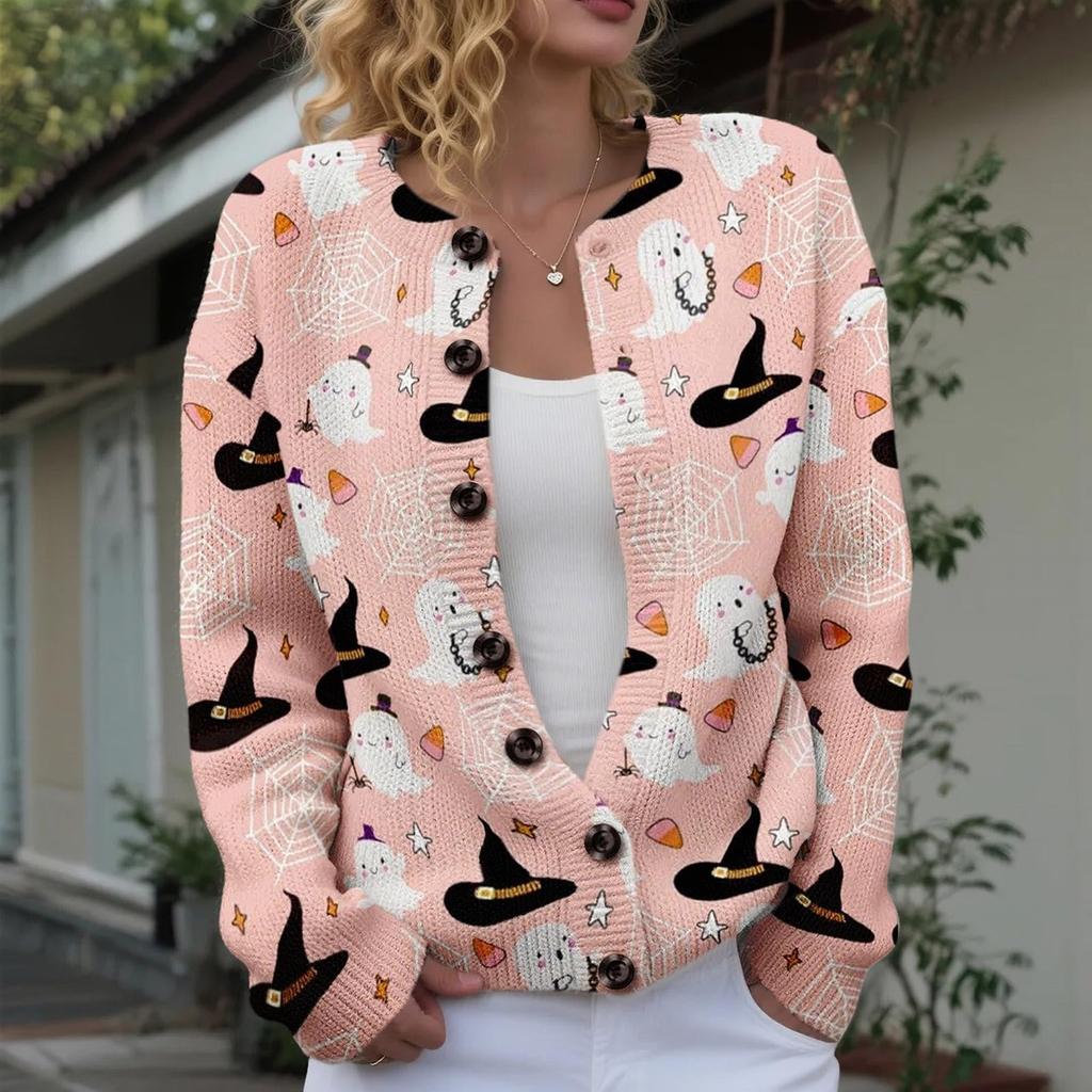 Damen Halloween Strick-Cardigan mit Knöpfen
