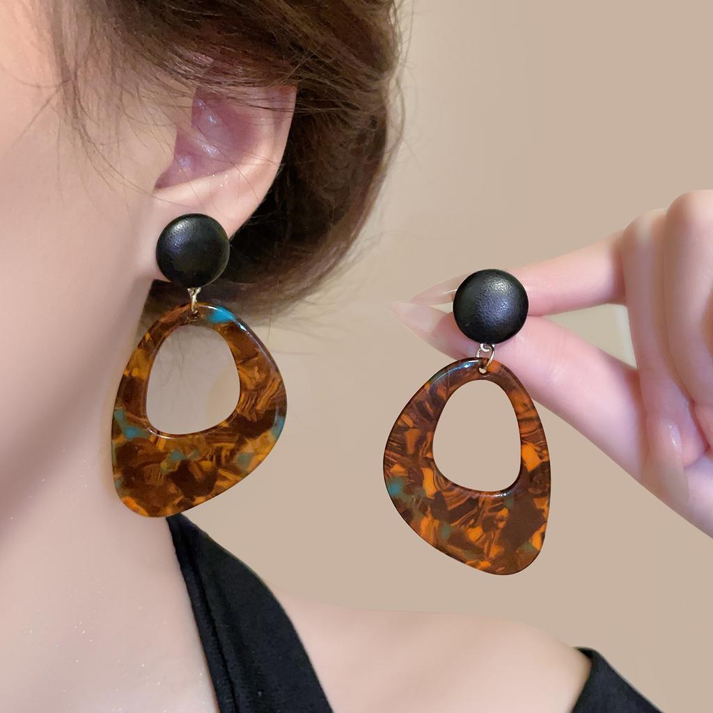 Retro Exaggerated Irregular Geometry Leopard Print Acrylic Pendant Earrings for Women Charm Personality Dangle Earrings Jewelry