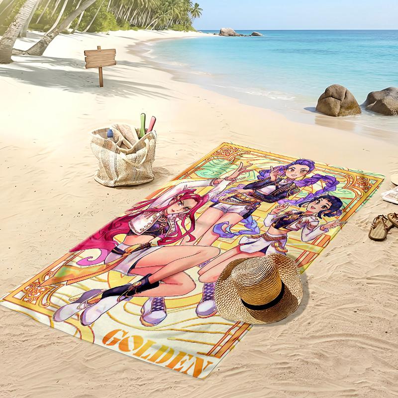 Kpop Dämonenjäger Bedrucktes Strandtuch, Großes Saugfähiges Schnelltrocknendes Handtuch für den Sommer, Outdoor, Schwimmen