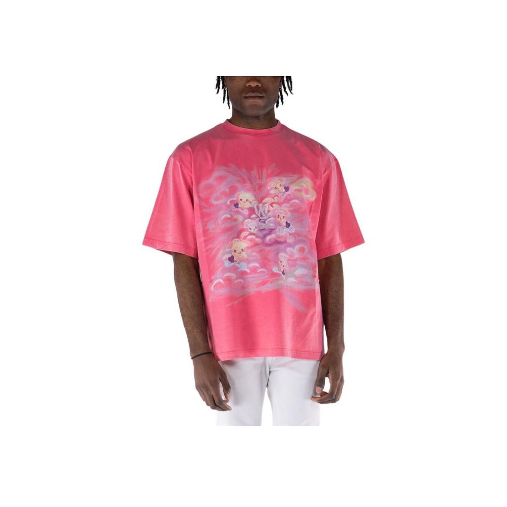 We11done Ss24 Rabbit Print Crew Neck Vintage Washed Drop Shoulder Short Sleeve T-Shirt Unisex T-Shirts Pink WD-TT0-24-729-U-PK
