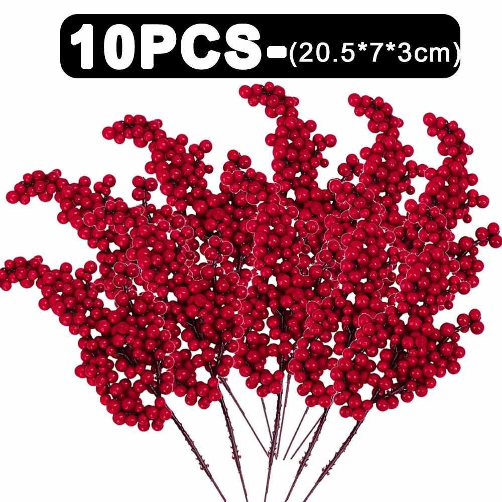 50-1PCS Artificial Red Berries Branches Christmas Simulation Flower Fruit Cherry DIY Wreath Xmas Tree New Year Party Decorations