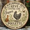Rustikales französisches Super-Huhn Vintage Aluminiumschild 8x8 Zoll Rund Küchen-Dekor Plakette