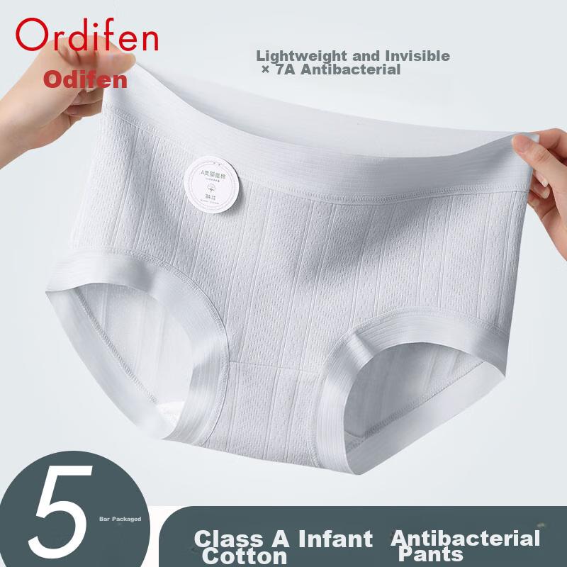 Ordifen 5 Women's Underwear, Pure Cotton, 7A Antibacterial Triangle Panties, Class A Baby Cotton Seamless Mid-Rise Women's Underwear