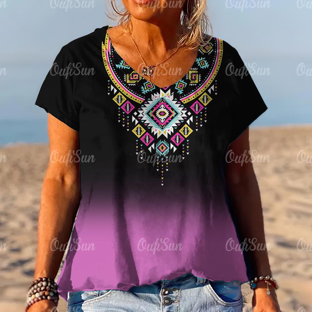 

Вінтажна нова жіноча футболка з народним принтом Футболка великого розміру Літній жіночий одяг великого розміру Дизайнерська сорочка з коротким рукавом Жіноча сорочка з V-подібним вирізом L